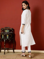 Thumbnail for Antaran White Cotton Embroidered Kurta Pant Set - Distacart