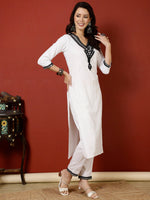 Thumbnail for Antaran White Cotton Embroidered Kurta Pant Set - Distacart