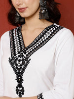 Thumbnail for Antaran White Cotton Embroidered Kurta Pant Set - Distacart