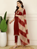 Thumbnail for Antaran Maroon Rayon Embellished Kurta Pant & Dupatta Set - Distacart