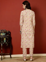 Thumbnail for Antaran Peach Pure Cotton Embroidered Kurta Pant Set - Distacart