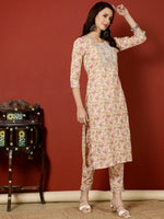 Thumbnail for Antaran Peach Pure Cotton Embroidered Kurta Pant Set - Distacart