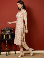 Thumbnail for Antaran Peach Pure Cotton Embroidered Kurta Pant Set - Distacart