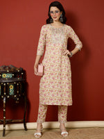 Thumbnail for Antaran Peach Pure Cotton Embroidered Kurta Pant Set - Distacart