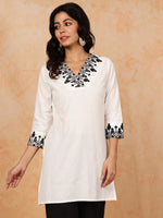 Thumbnail for Antaran White Pure Cotton Embroidered Tunic - Distacart