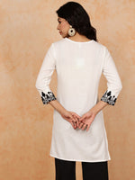 Thumbnail for Antaran White Pure Cotton Embroidered Tunic - Distacart