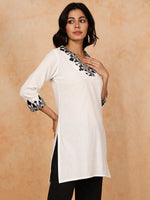 Thumbnail for Antaran White Pure Cotton Embroidered Tunic - Distacart