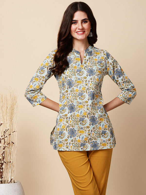 Antaran Blue Pure Cotton Printed Tunic - Distacart