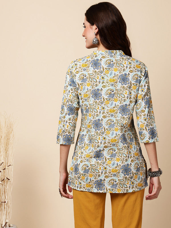 Antaran Blue Pure Cotton Printed Tunic - Distacart