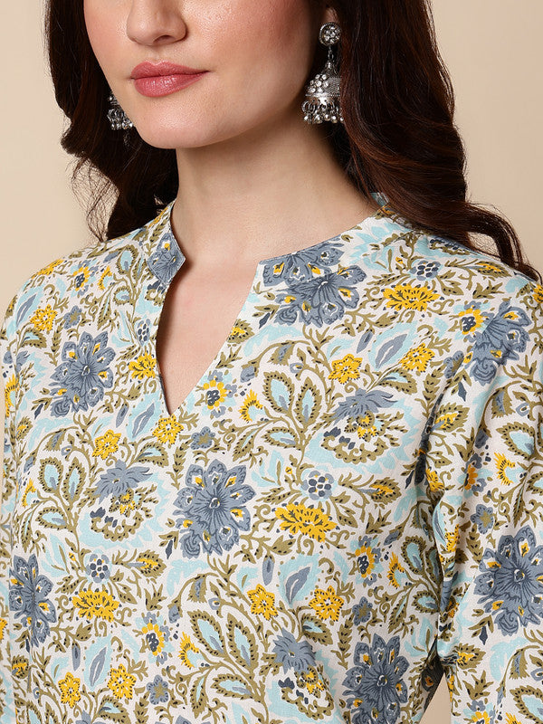 Antaran Blue Pure Cotton Printed Tunic - Distacart