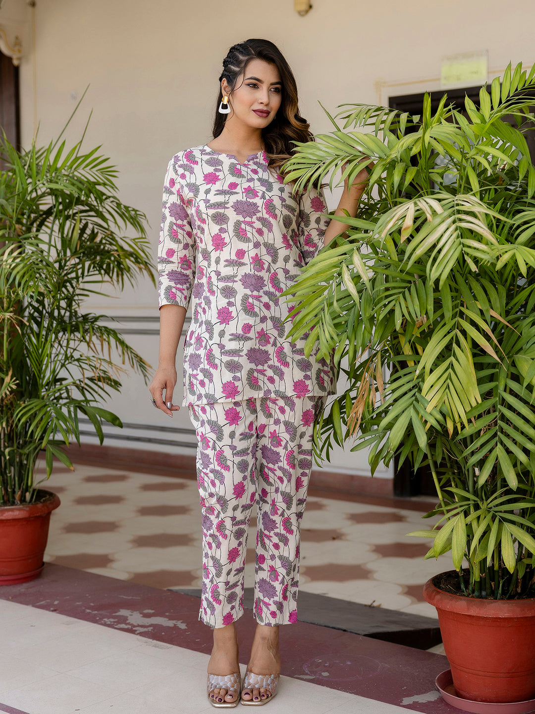 Antaran Off White Pure Cotton Floral Printed Co Ord Set - Distacart