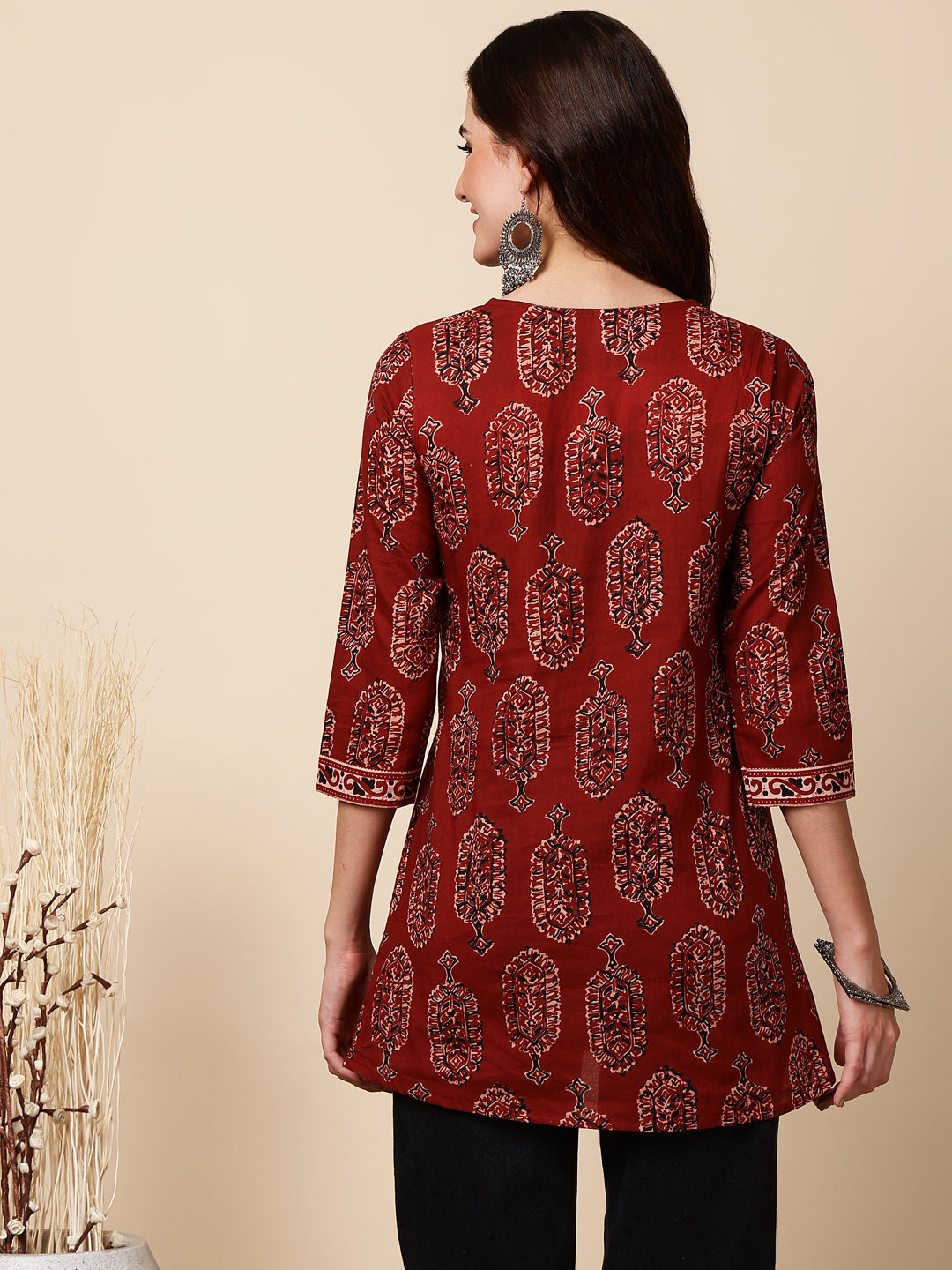 Antaran Maroon Pure Cotton Maroon Printed Tunic - Distacart