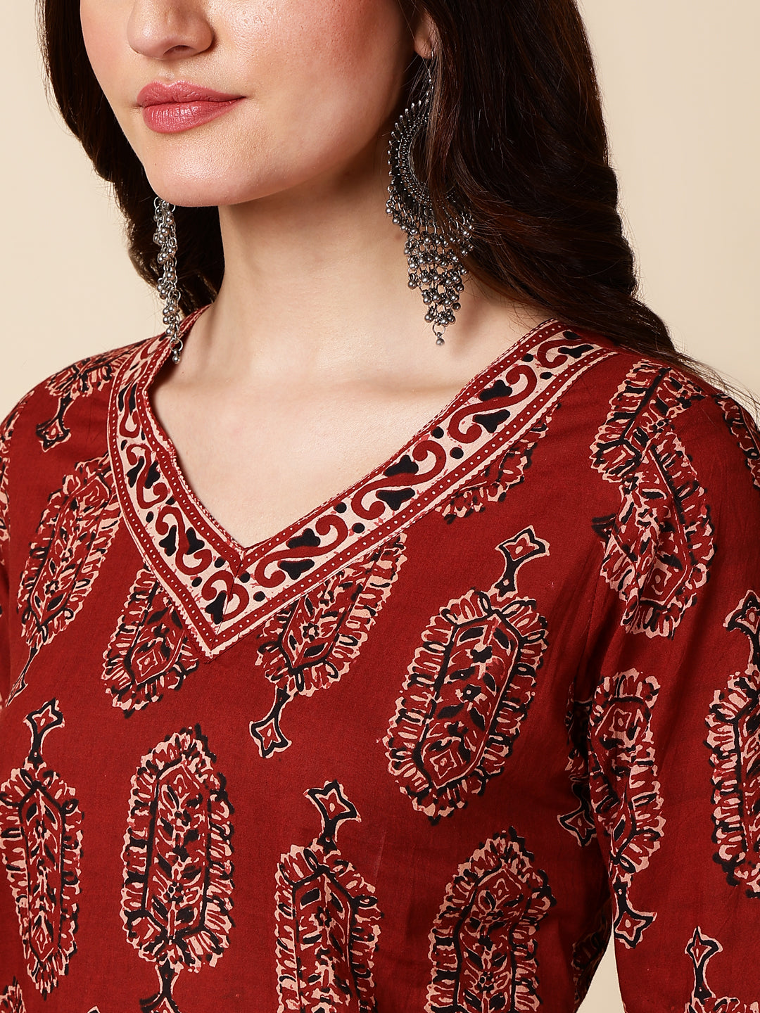 Antaran Maroon Pure Cotton Maroon Printed Tunic - Distacart