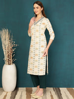 Thumbnail for Antaran Off White Pure Cotton Embellished Kurta - Distacart