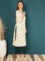 Thumbnail for Antaran Off White Pure Cotton Embellished Kurta - Distacart