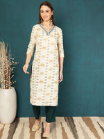 Thumbnail for Antaran Off White Pure Cotton Embellished Kurta - Distacart