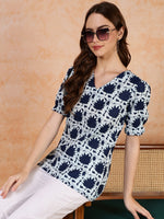 Thumbnail for Antaran Blue Pure Cotton Printed Tunic - Distacart