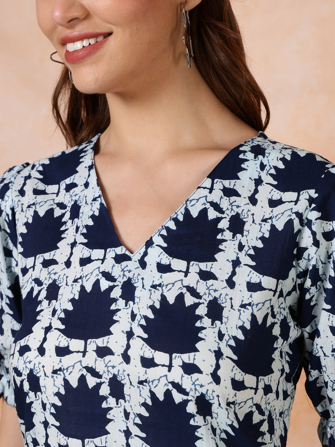 Antaran Blue Pure Cotton Printed Tunic - Distacart
