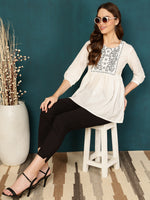 Thumbnail for Antaran White Pure Cotton Embellished Tunic - Distacart