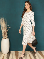 Thumbnail for Antaran White Rayon Polka Printed Dress - Distacart
