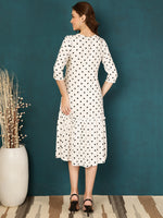 Thumbnail for Antaran White Rayon Polka Printed Dress - Distacart