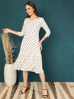 Thumbnail for Antaran White Rayon Polka Printed Dress - Distacart