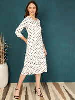 Thumbnail for Antaran White Rayon Polka Printed Dress - Distacart