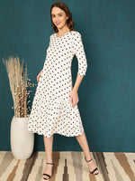 Thumbnail for Antaran White Rayon Polka Printed Dress - Distacart
