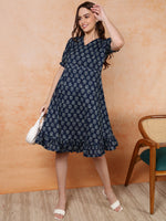 Thumbnail for Antaran Blue Pure Cotton Flared Printed Dress - Distacart