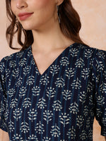 Thumbnail for Antaran Blue Pure Cotton Flared Printed Dress - Distacart