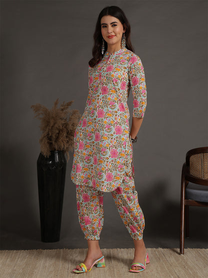 Antaran Sky Blue Pure Cotton Floral Printed Co Ord Set - Distacart
