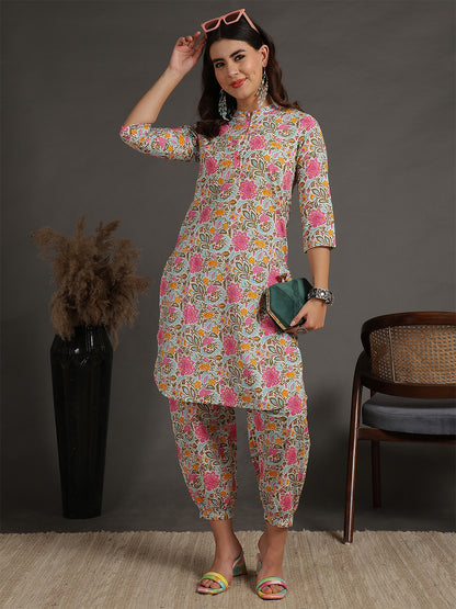 Antaran Sky Blue Pure Cotton Floral Printed Co Ord Set - Distacart