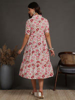 Thumbnail for Antaran White Pure Cotton Tiered Floral Printed Dress - Distacart
