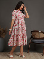 Thumbnail for Antaran White Pure Cotton Tiered Floral Printed Dress - Distacart