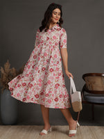 Thumbnail for Antaran White Pure Cotton Tiered Floral Printed Dress - Distacart
