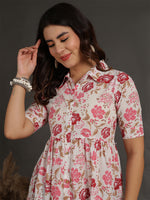 Thumbnail for Antaran White Pure Cotton Tiered Floral Printed Dress - Distacart
