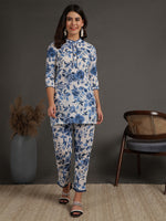 Thumbnail for Antaran White Pure Cotton Printed Cord Set With Lace Detail - Distacart