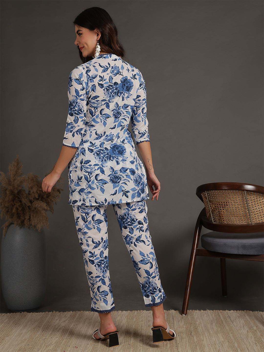 Antaran White Pure Cotton Printed Cord Set With Lace Detail - Distacart