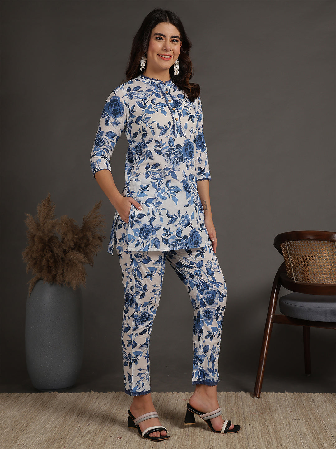 Antaran White Pure Cotton Printed Cord Set With Lace Detail - Distacart