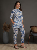 Thumbnail for Antaran White Pure Cotton Printed Cord Set With Lace Detail - Distacart