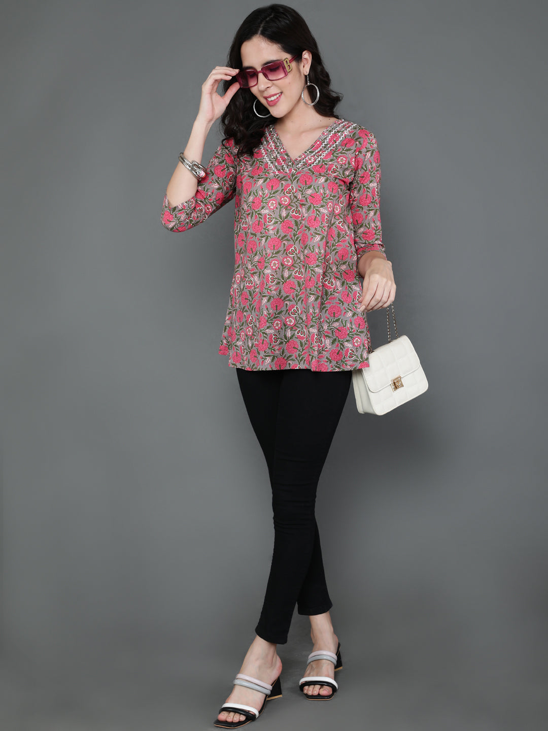 Antaran Grey Pure Cotton Embroidered Top - Distacart