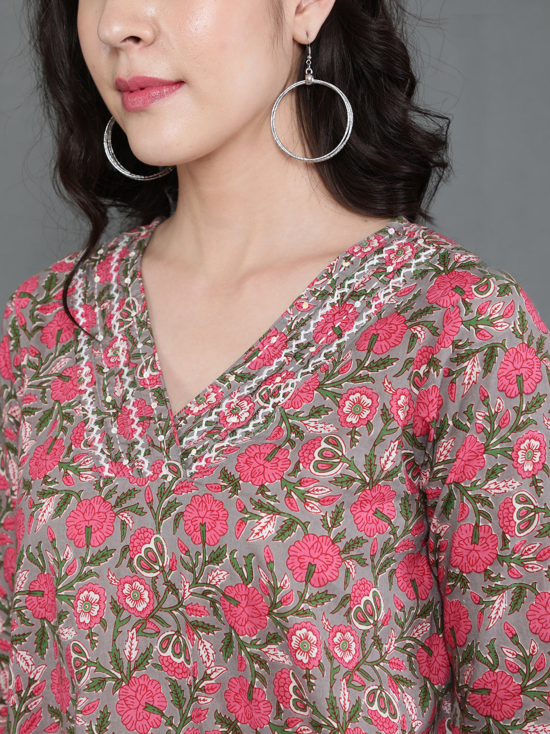 Antaran Grey Pure Cotton Embroidered Top - Distacart
