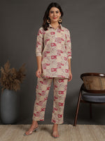 Thumbnail for Antaran Cream Pure Cotton Printed Co Ord Set - Distacart
