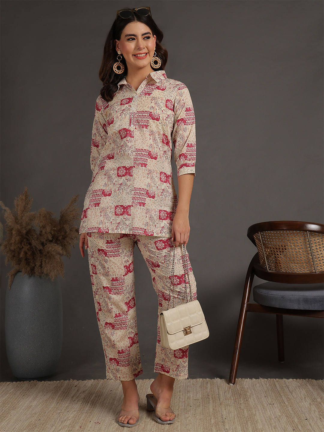 Antaran Cream Pure Cotton Printed Co Ord Set - Distacart