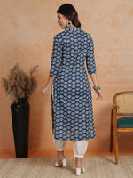Thumbnail for Antaran Blue Pure Cotton Printed Kurta With V Neck - Distacart