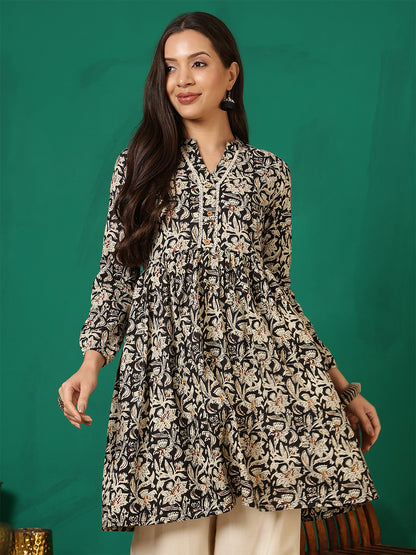 Antaran Black Pure Cotton Printed Tunic - Distacart