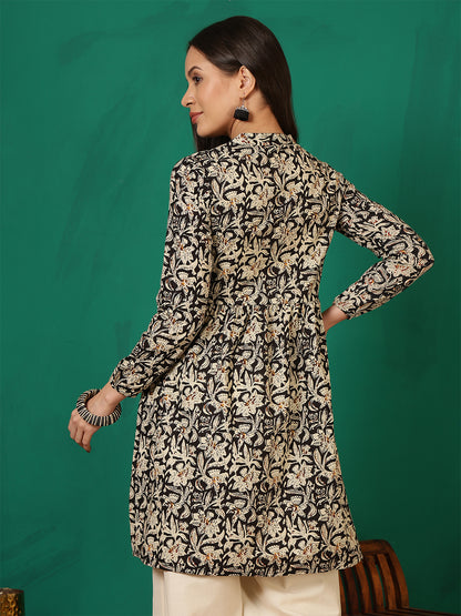 Antaran Black Pure Cotton Printed Tunic - Distacart