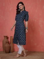 Thumbnail for Antaran Blue Pure Cotton Front Buttoned Indigo Printed Kurta - Distacart
