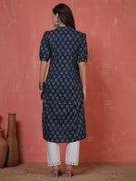 Thumbnail for Antaran Blue Pure Cotton Front Buttoned Indigo Printed Kurta - Distacart