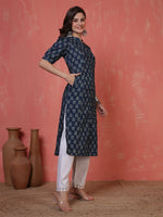 Thumbnail for Antaran Blue Pure Cotton Front Buttoned Indigo Printed Kurta - Distacart